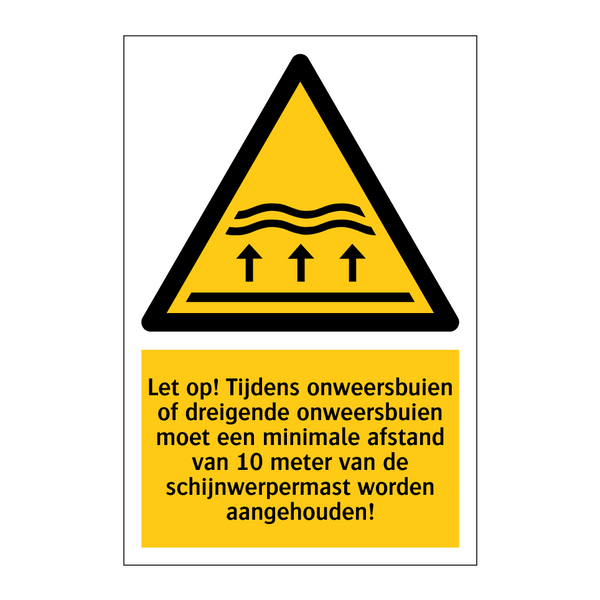 Let op! Tijdens onweersbuien of dreigende onweersbuien moet een minimale afstand van 10 meter van de schijnwerpermast worden aangehouden!
