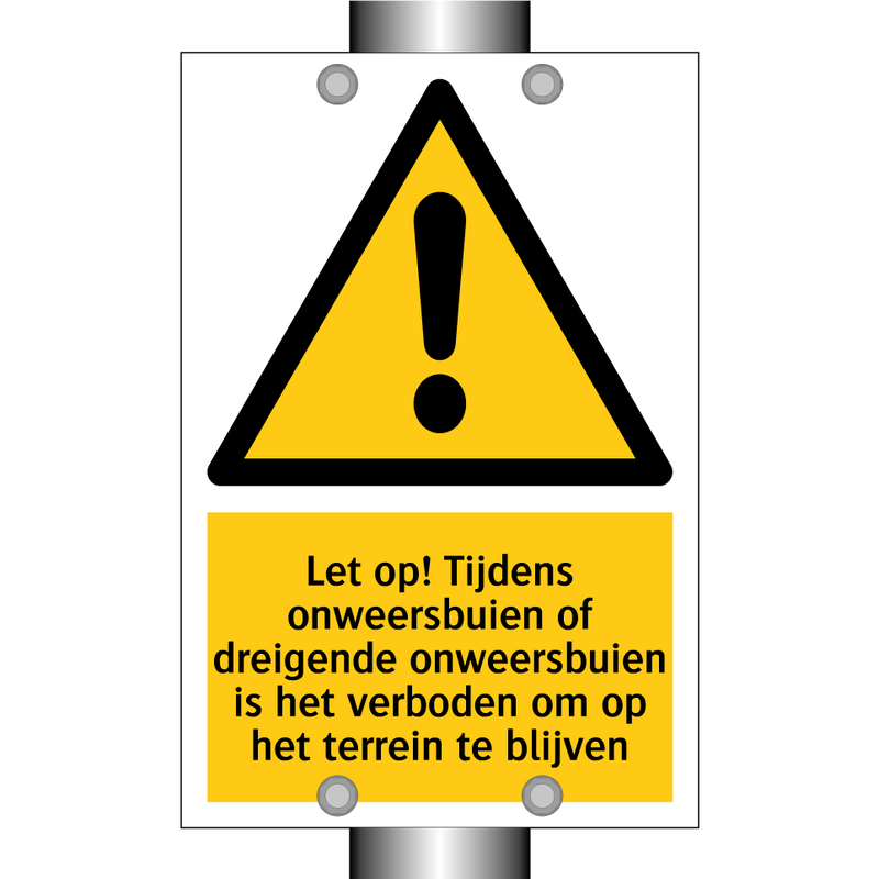 Let op! Tijdens onweersbuien of dreigende onweersbuien is het verboden om op het terrein te blijven