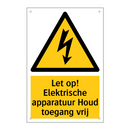 Let op! Elektrische apparatuur Houd toegang vrij