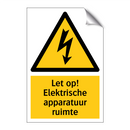 Let op! Elektrische apparatuur ruimte