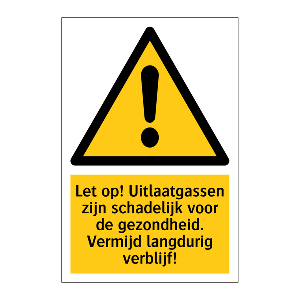 Let op! Uitlaatgassen zijn schadelijk voor de gezondheid. Vermijd langdurig verblijf!