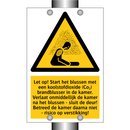 Let op! Start het blussen met een koolstofdioxide (Co₂) brandblusser in de kamer. Verlaat onmiddellijk de kamer na het blussen - sluit de deur! Betreed de kamer daarna niet - risico op verstikking!
