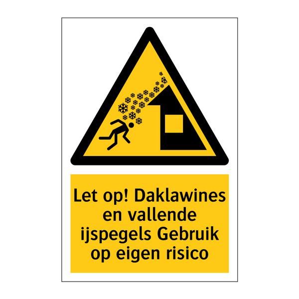 Let op! Daklawines en vallende ijspegels Gebruik op eigen risico