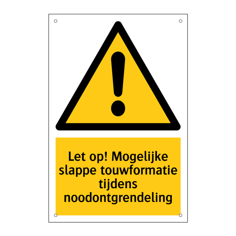 Let op! Mogelijke slappe touwformatie tijdens noodontgrendeling