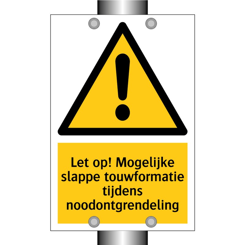 Let op! Mogelijke slappe touwformatie tijdens noodontgrendeling