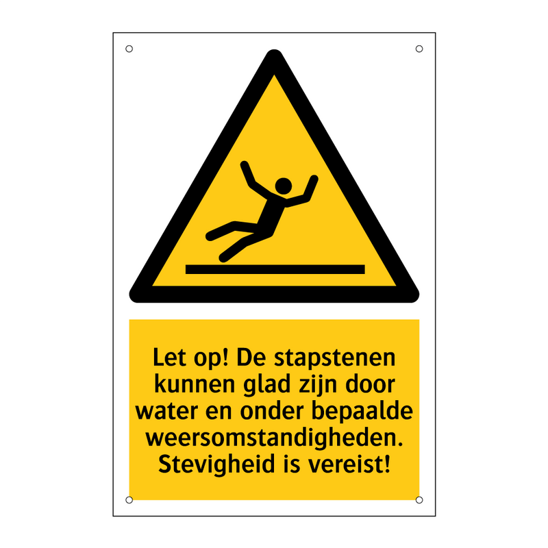 Let op! De stapstenen kunnen glad zijn door water en onder bepaalde weersomstandigheden. Stevigheid is vereist!