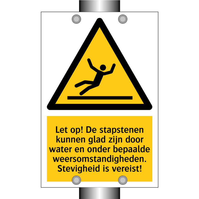 Let op! De stapstenen kunnen glad zijn door water en onder bepaalde weersomstandigheden. Stevigheid is vereist!