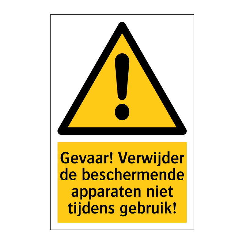 Gevaar! Verwijder de beschermende apparaten niet tijdens gebruik!