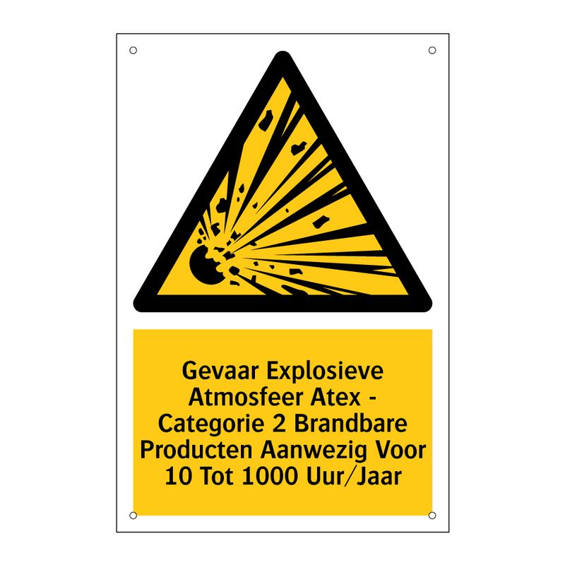 Gevaar Explosieve Atmosfeer Atex - Categorie 2 Brandbare Producten Aanwezig Voor 10 Tot 1000 Uur/Jaar