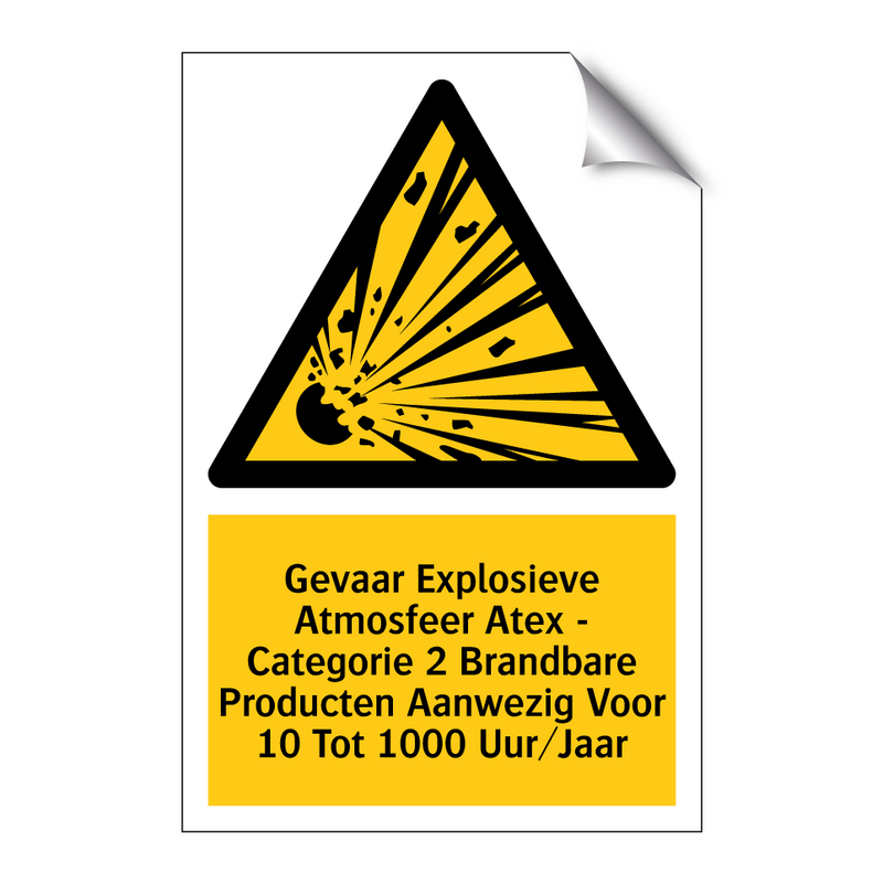Gevaar Explosieve Atmosfeer Atex - Categorie 2 Brandbare Producten Aanwezig Voor 10 Tot 1000 Uur/Jaar