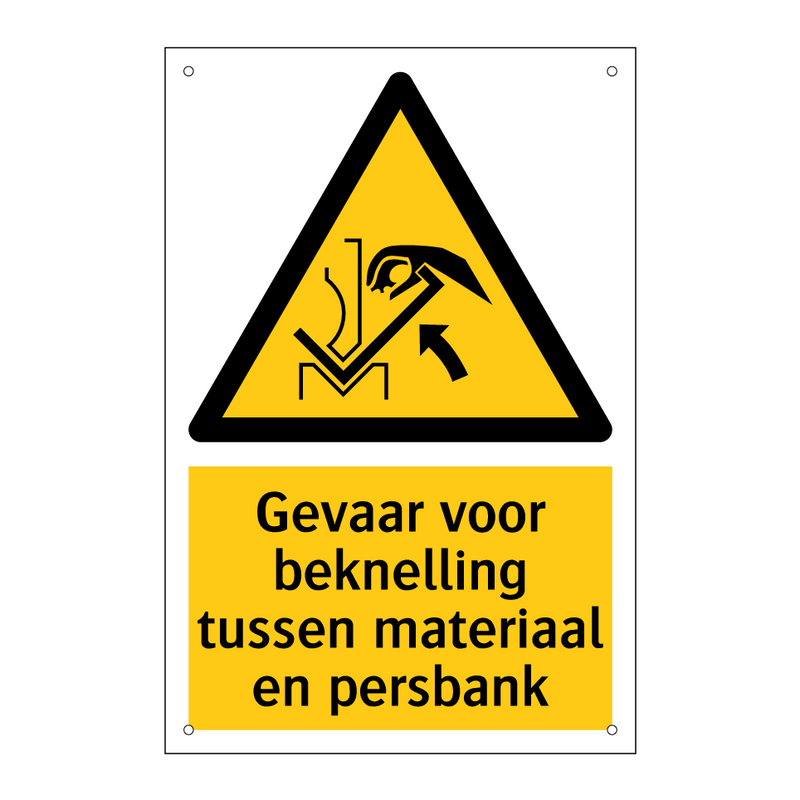 Gevaar voor beknelling tussen materiaal en persbank