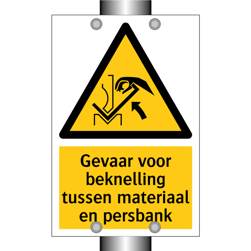 Gevaar voor beknelling tussen materiaal en persbank