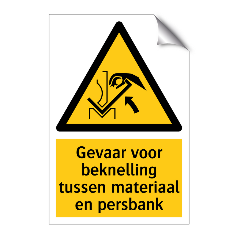 Gevaar voor beknelling tussen materiaal en persbank