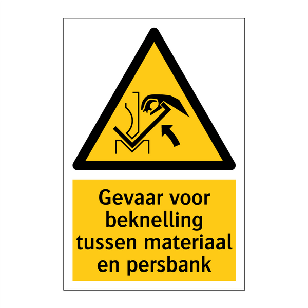 Gevaar voor beknelling tussen materiaal en persbank