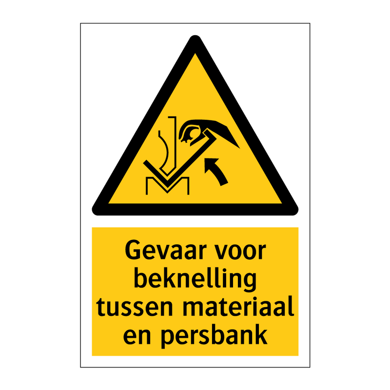 Gevaar voor beknelling tussen materiaal en persbank