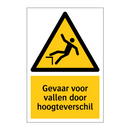 Gevaar voor vallen door hoogteverschil