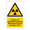 Gevaar van radioactief materiaal Betreed het terrein op eigen risico