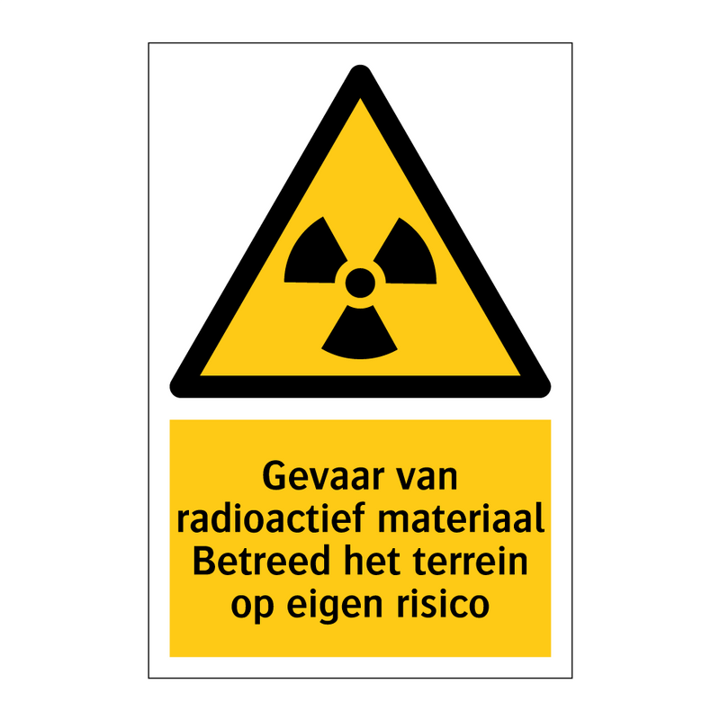 Gevaar van radioactief materiaal Betreed het terrein op eigen risico