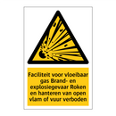Faciliteit voor vloeibaar gas Brand- en explosiegevaar Roken en hanteren van open vlam of vuur verboden