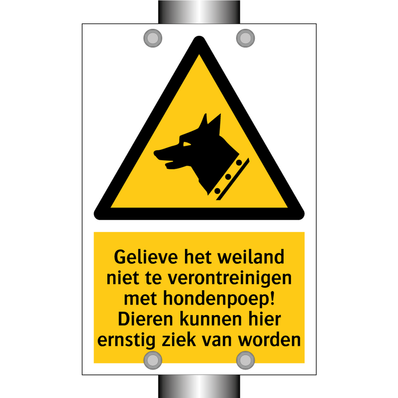 Gelieve het weiland niet te verontreinigen met hondenpoep! Dieren kunnen hier ernstig ziek van worden