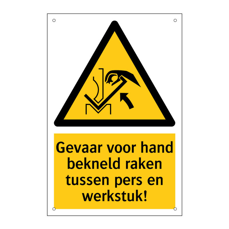 Gevaar voor hand bekneld raken tussen pers en werkstuk!