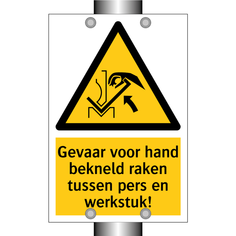Gevaar voor hand bekneld raken tussen pers en werkstuk!