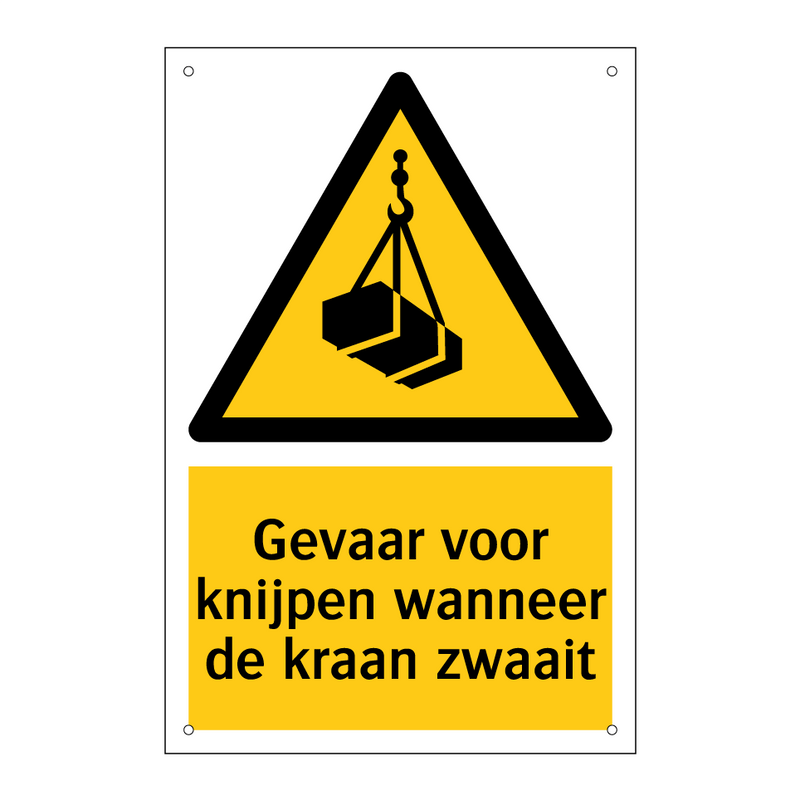 Gevaar voor knijpen wanneer de kraan zwaait