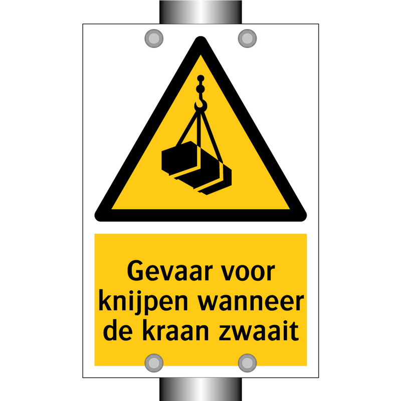 Gevaar voor knijpen wanneer de kraan zwaait