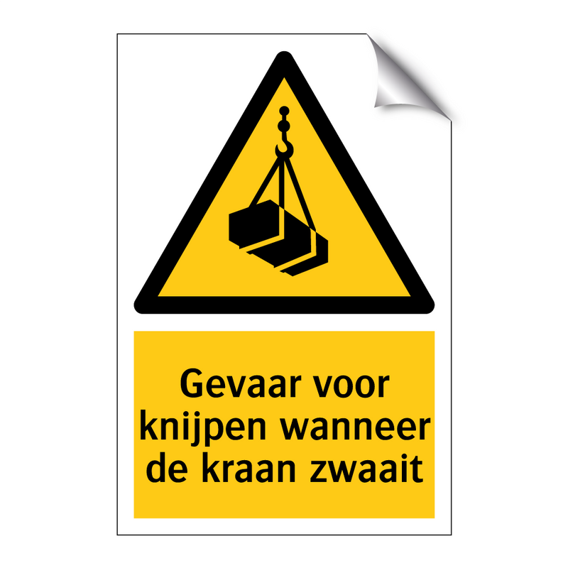 Gevaar voor knijpen wanneer de kraan zwaait
