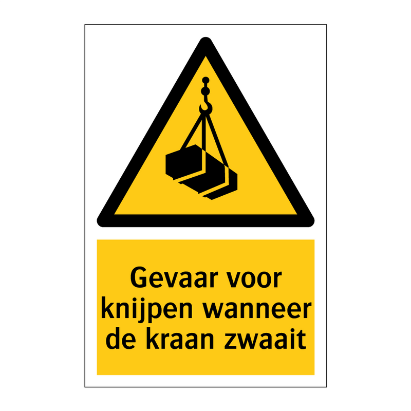 Gevaar voor knijpen wanneer de kraan zwaait