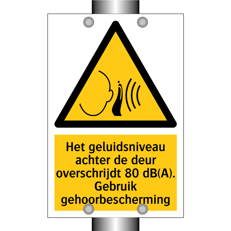 Het geluidsniveau achter de deur overschrijdt 80 dB(A). Gebruik gehoorbescherming