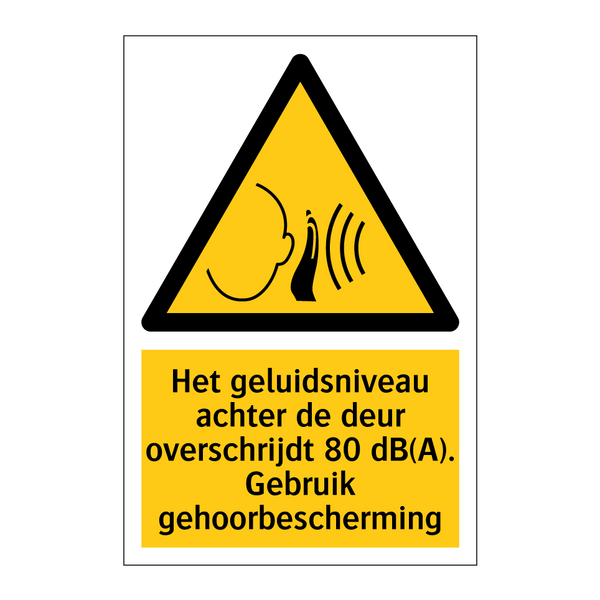 Het geluidsniveau achter de deur overschrijdt 80 dB(A). Gebruik gehoorbescherming