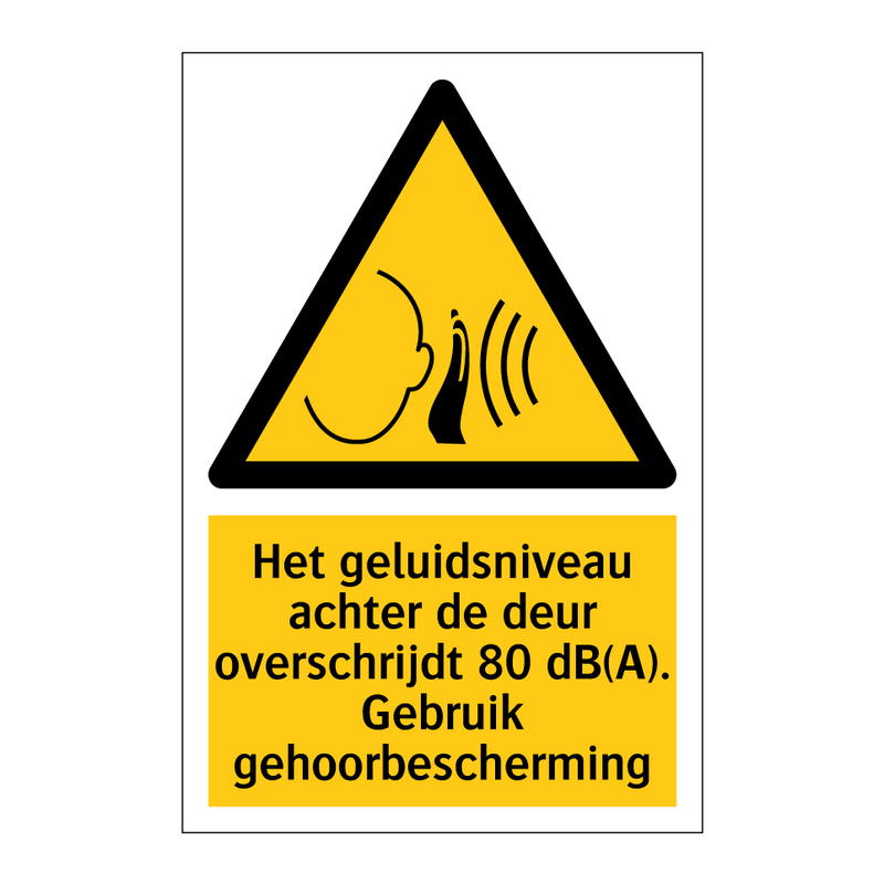 Het geluidsniveau achter de deur overschrijdt 80 dB(A). Gebruik gehoorbescherming