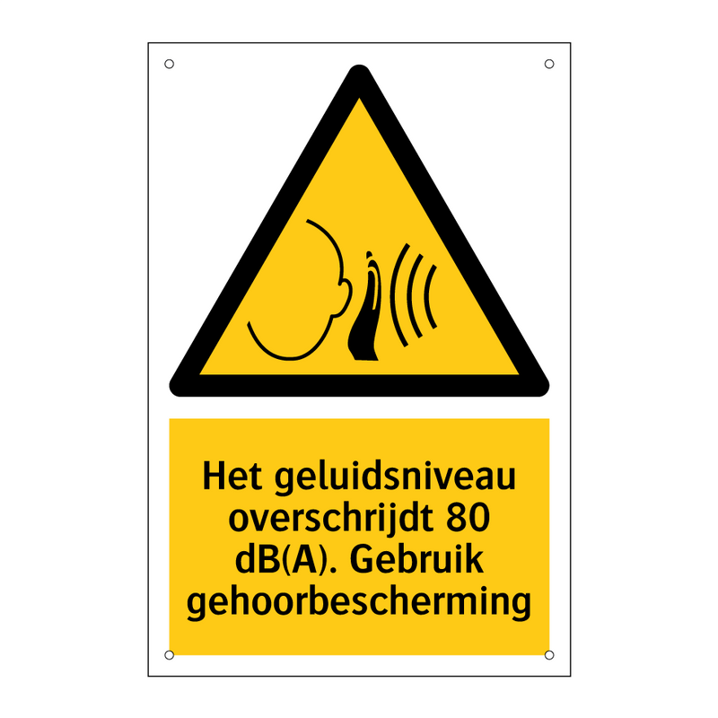 Het geluidsniveau overschrijdt 80 dB(A). Gebruik gehoorbescherming