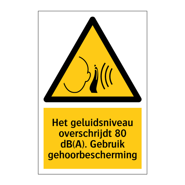 Het geluidsniveau overschrijdt 80 dB(A). Gebruik gehoorbescherming