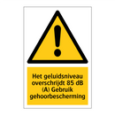 Het geluidsniveau overschrijdt 85 dB (A) Gebruik gehoorbescherming