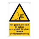 Het geluidsniveau in dit gebied overschrijdt 80 dB(A). Gebruik gehoorbescherming