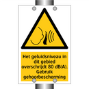 Het geluidsniveau in dit gebied overschrijdt 80 dB(A). Gebruik gehoorbescherming