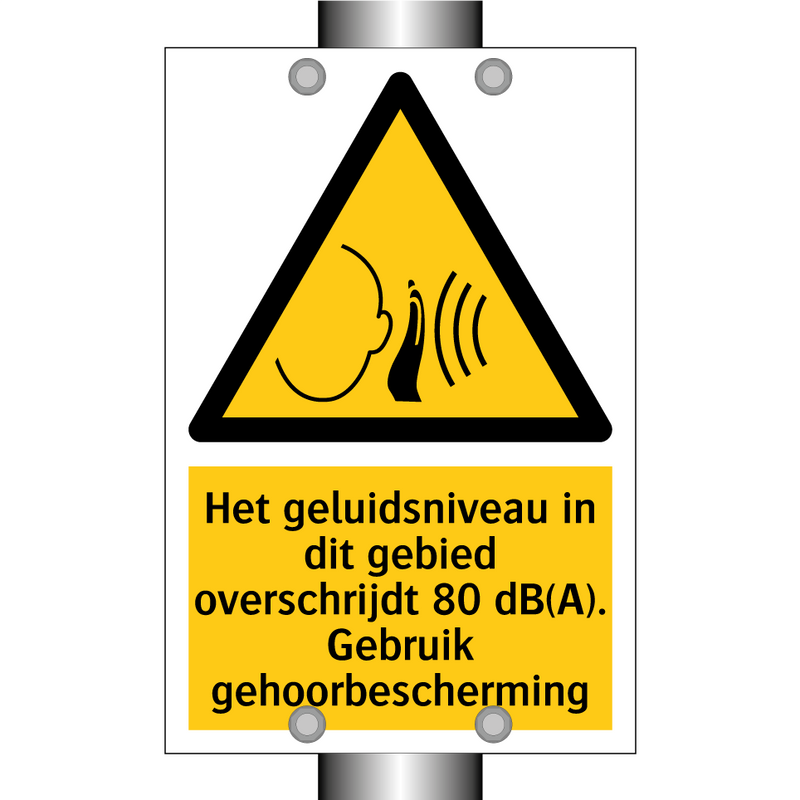 Het geluidsniveau in dit gebied overschrijdt 80 dB(A). Gebruik gehoorbescherming