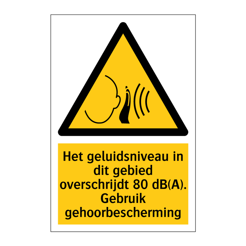 Het geluidsniveau in dit gebied overschrijdt 80 dB(A). Gebruik gehoorbescherming