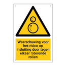 Waarschuwing voor het risico op insluiting door tegen elkaar roterende rollen