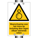 Waarschuwing voor het risico op insluiting door tegen elkaar roterende rollen