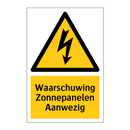 Waarschuwing Zonnepanelen Aanwezig