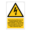 Waarschuwing Wanneer de hoofdschakelaar wordt uitgeschakeld, is niet de hele kast spanningsvrij. Bruine en oranje draden kunnen nog onder spanning staan