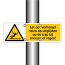 Let op: verhoogd risico op uitglijden op de trap bij sneeuw of regen!