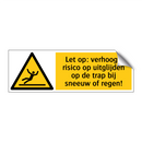 Let op: verhoogd risico op uitglijden op de trap bij sneeuw of regen!