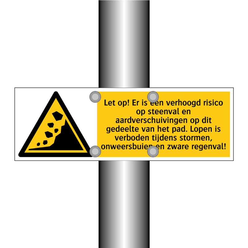 Let op! Er is een verhoogd risico op steenval en aardverschuivingen op dit gedeelte van het pad. Lopen is verboden tijdens stormen, onweersbuien en zware regenval!