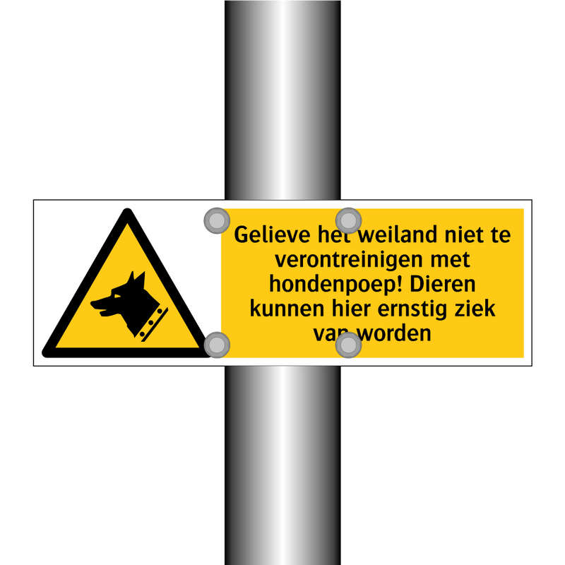 Gelieve het weiland niet te verontreinigen met hondenpoep! Dieren kunnen hier ernstig ziek van worden