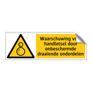 Waarschuwing voor handletsel door onbeschermde draaiende onderdelen